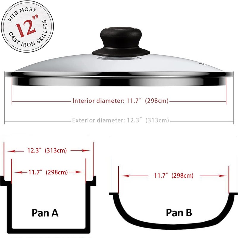 ZUIHUI 12 Inch Glass Lid for Frying Pan, Fry Pan, Skillet, Pan Lid, Fits Lodge 12 Inch Cast Iron Skillets and 7 Quart Dutch Ovens 12"/30cm, Clear - Image 2